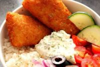 Golden Crispy Fish Greek Rice Bowls