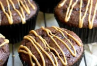 Decadent Double Chocolate Muffins with Peanut Butter Glaze