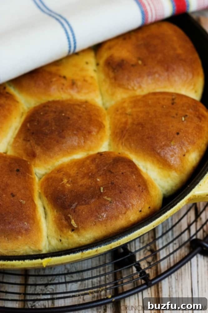 Easy Skillet Dinner Rolls with Citrus and Herbs - soft and fluffy dinner rolls baked in a skillet and packed with citrus and herbs!