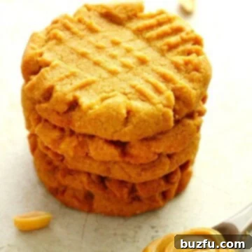 Chewy Flourless Peanut Butter Cookies 3 Stack of four peanut butter cookies.