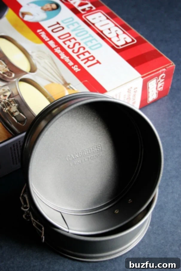 Luscious Chocolate Mini Cakes with Blackberry Buttercream 4 A set of high-quality Cake Boss Springform Pans, ideal for baking mini cakes, cheesecakes, and other individual desserts with ease.