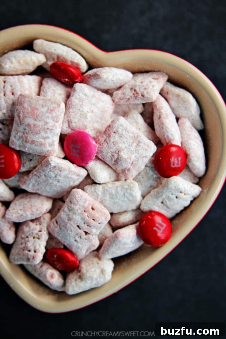 Irresistible White Chocolate Strawberry Valentine's Day Puppy Chow