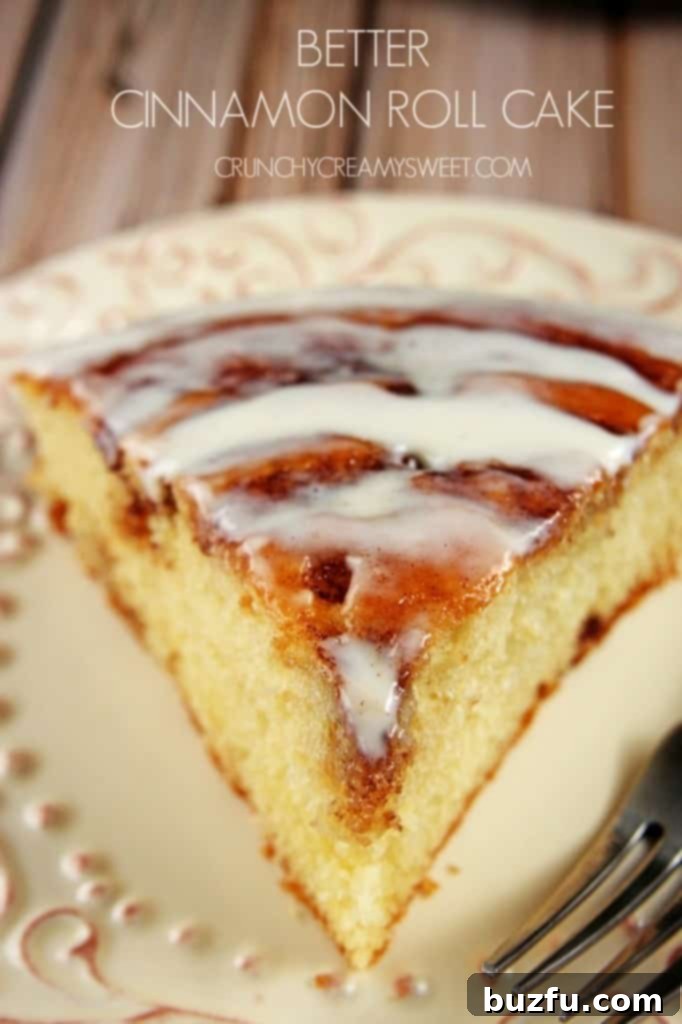 Better Cinnamon Roll Cake with Cream Cheese Frosting - my improved version of the cinnamon roll cake! It can't be easier than this! #recipe crunchycreamysweet.com