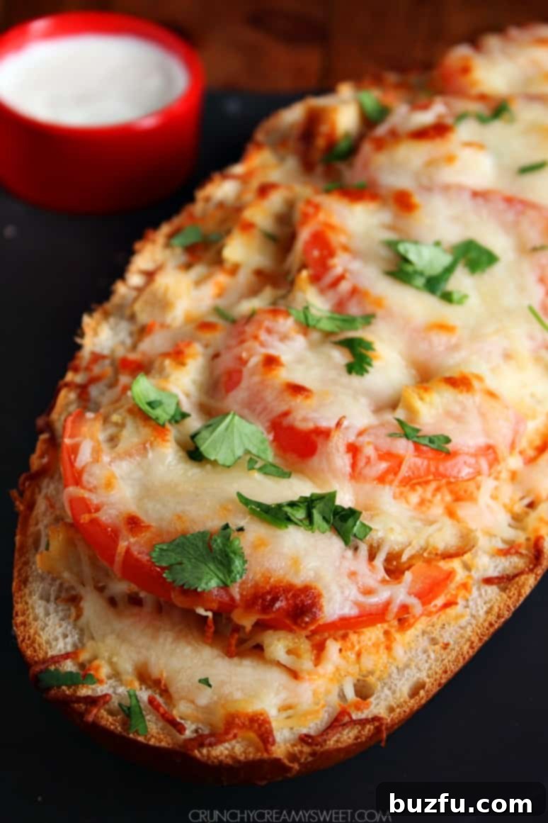 Italian Chicken Cheesy Bread, a delicious and easy appetizer or meal.