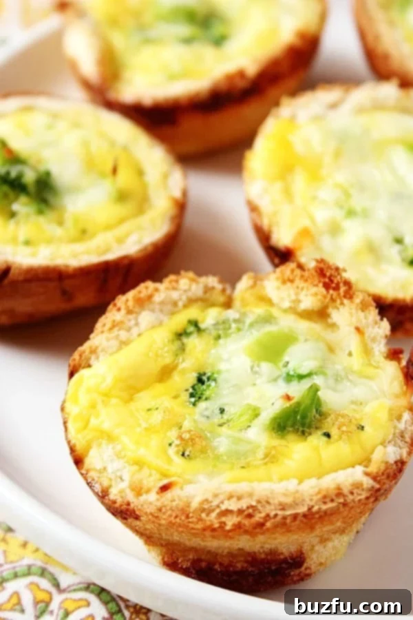 Broccoli and Cheese Mini quiches on a plate.