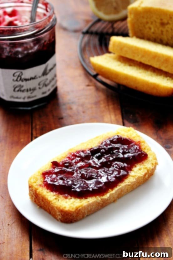 Lemon Cornbread Loaf - a golden, fluffy cornbread baked in a loaf pan.