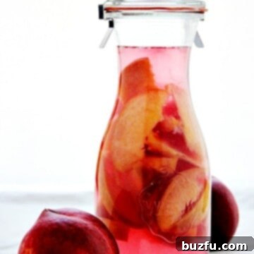 Peach Schnapps in a glass bottle.