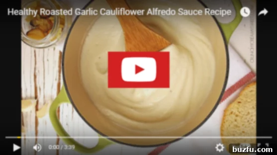 Video thumbnail showcasing how to make the cauliflower sauce for the mac and cheese.