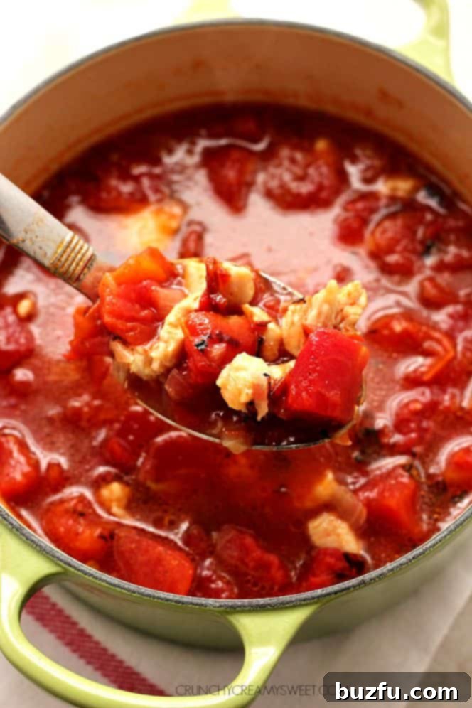 Chipotle Chicken Soup - Simmering in a Pot Chipotle chicken soup simmering in a cast iron pot.