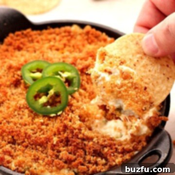 Fiery Jalapeno Popper Bake 2 Jalapeno Popper Dip, a baked cheesy and spicy dip with a golden-brown topping