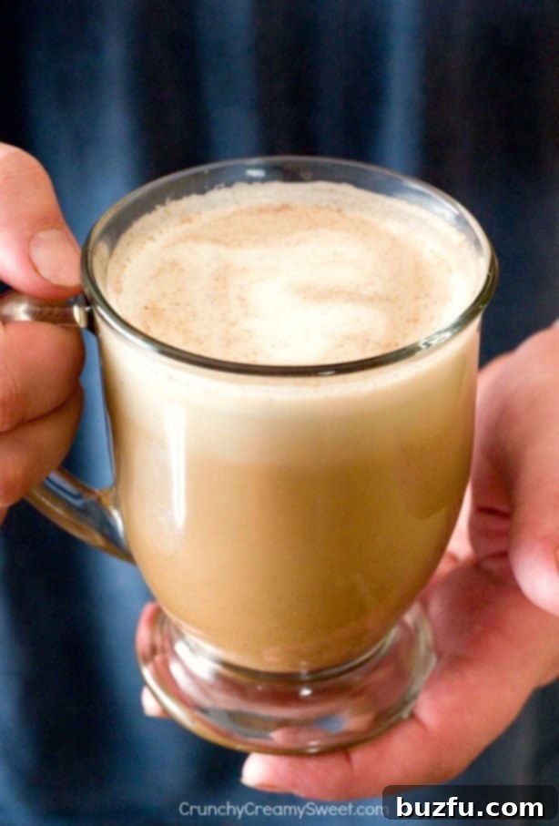 Skinny Pumpkin Spice Latte in a glass mug.