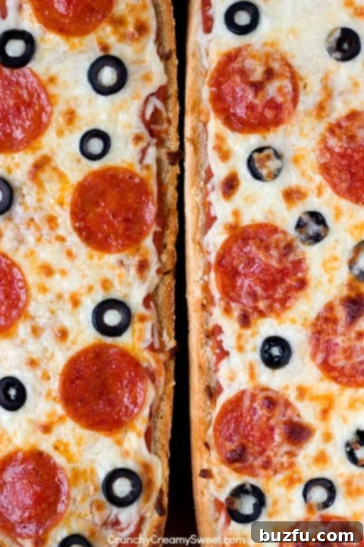 Reuben Meltdown Bread 5 Easy Cheesy Pepperoni Pizza Bread, topped with melted cheese and pepperoni, quick and perfect for lunch.