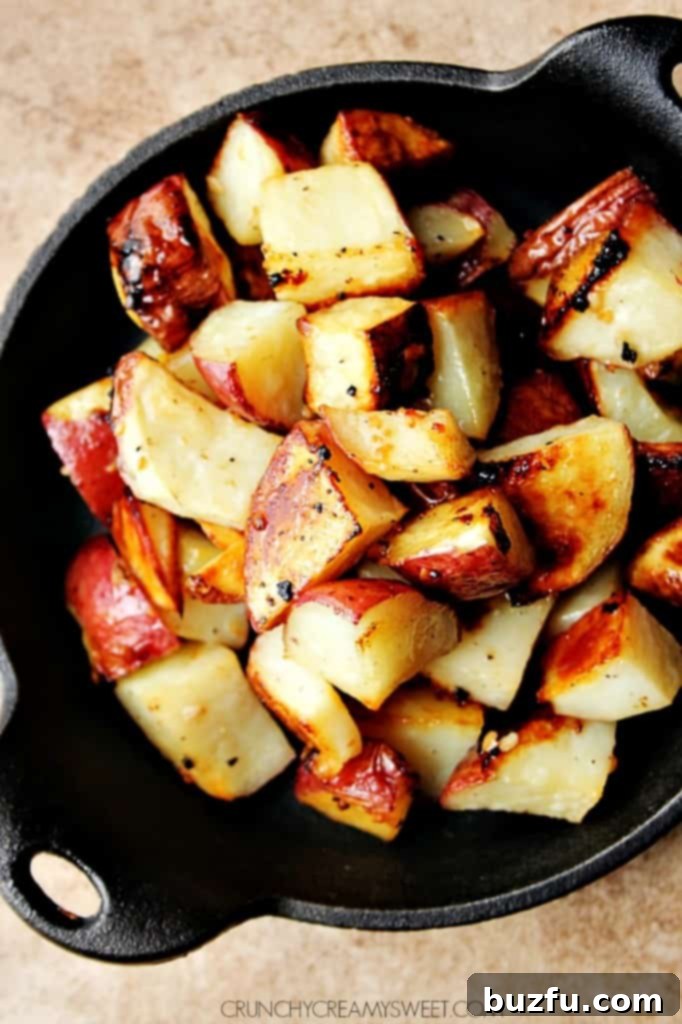 Red Roasted Potatoes with Lemon and Garlic, served hot.