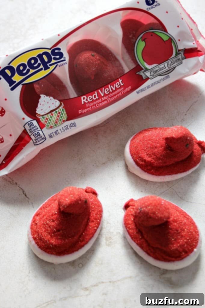 Festive Red Velvet PEEPS® Chicks - perfect for holiday baking and decorating.