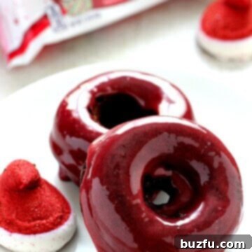 Baked Chocolate Donuts with Red Velvet Marshmallow Glaze