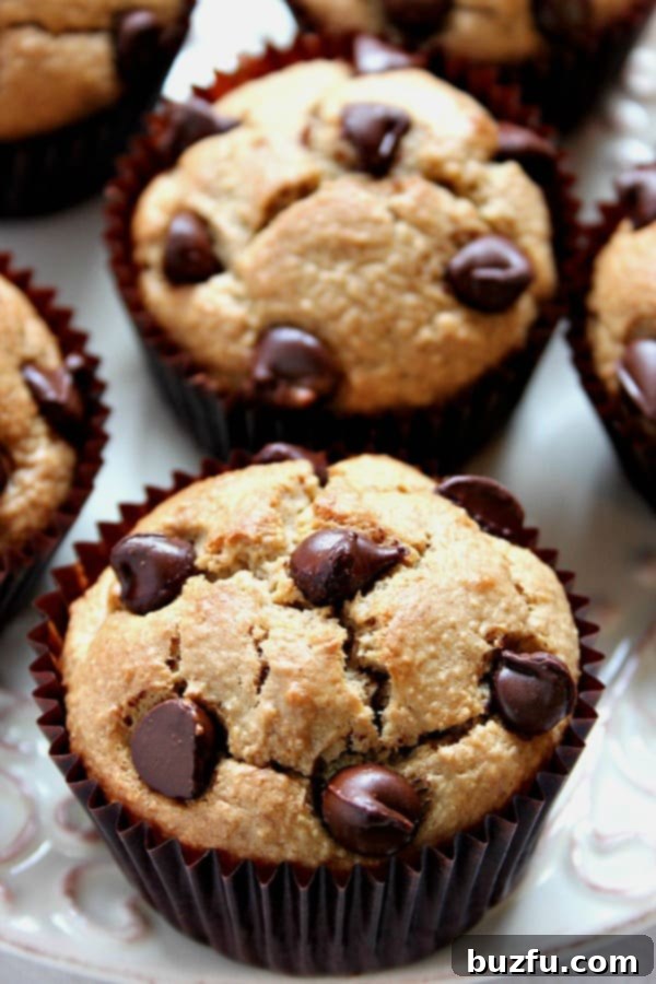 A plate of golden brown flourless peanut butter blender muffins, soft, fluffy, and delicious.