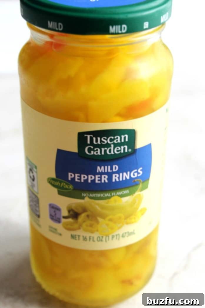 Mild pepper rings for pizza topping