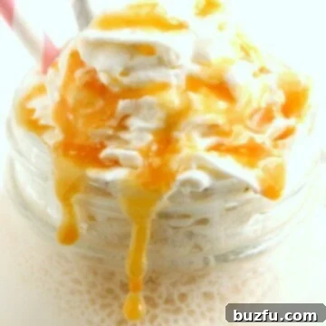 Easy Homemade Salted Caramel Frappuccino 5 Salted Caramel Frappe in a mug with whipped cream and caramel drizzle.
