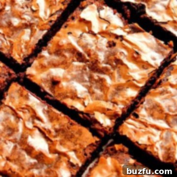 Overhead shot of brownies cut into squares.
