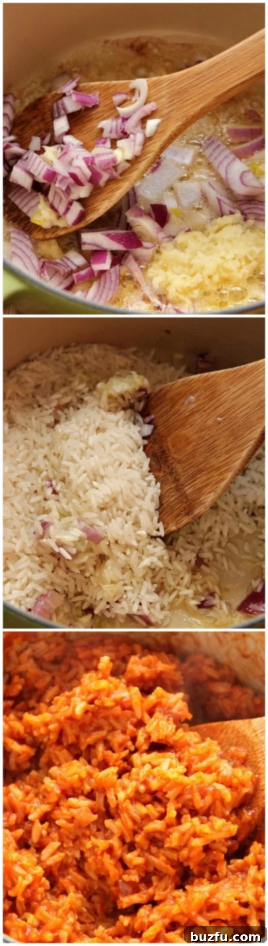 Close-up of fluffy Spanish rice in a pot.
