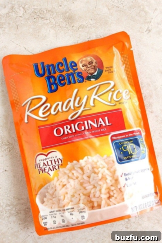 A package of Uncle Ben's Ready Rice, highlighting its convenience and role in quick, family-friendly meals.