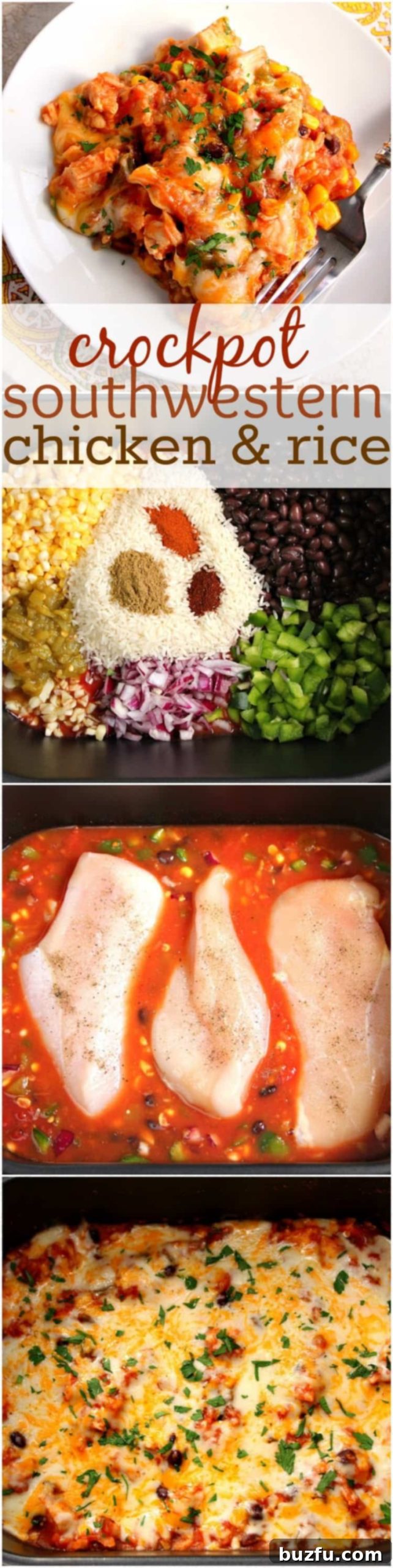 Serve Your Family the Best Southwestern Crock-Pot Chicken and Rice A large serving dish of Southwestern Crock-Pot Chicken and Rice, garnished with cilantro.