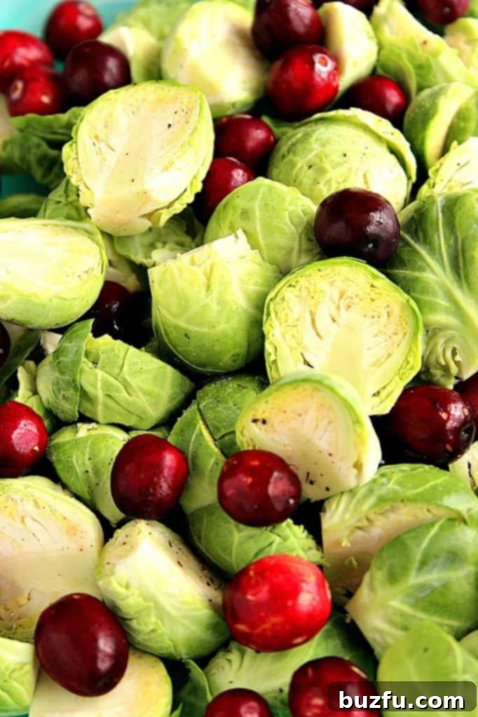 Bacon Roasted Brussels Sprouts with Cranberries Recipe - the BEST WAY to enjoy Brussels sprouts! Bacon roasting in the oven with fresh cranberries makes them quite irresistible.
