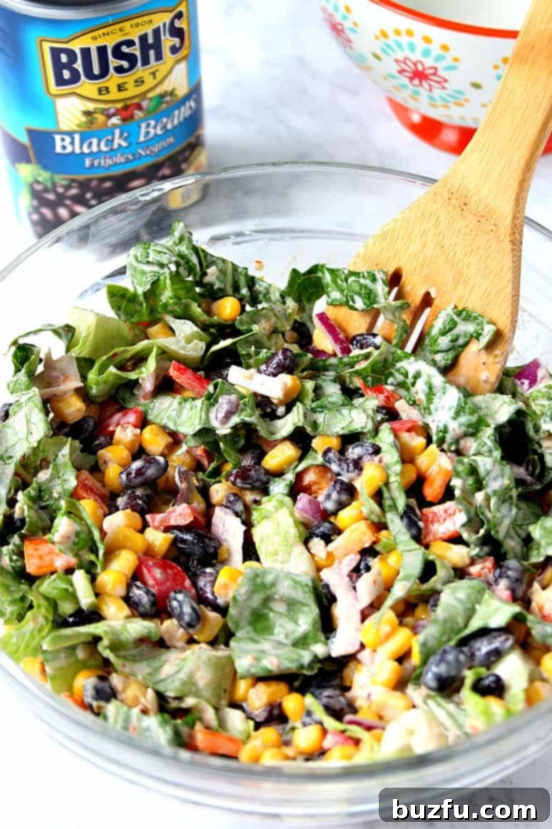 Another enticing view of the prepared Black Bean Taco Salad, ready to be served.