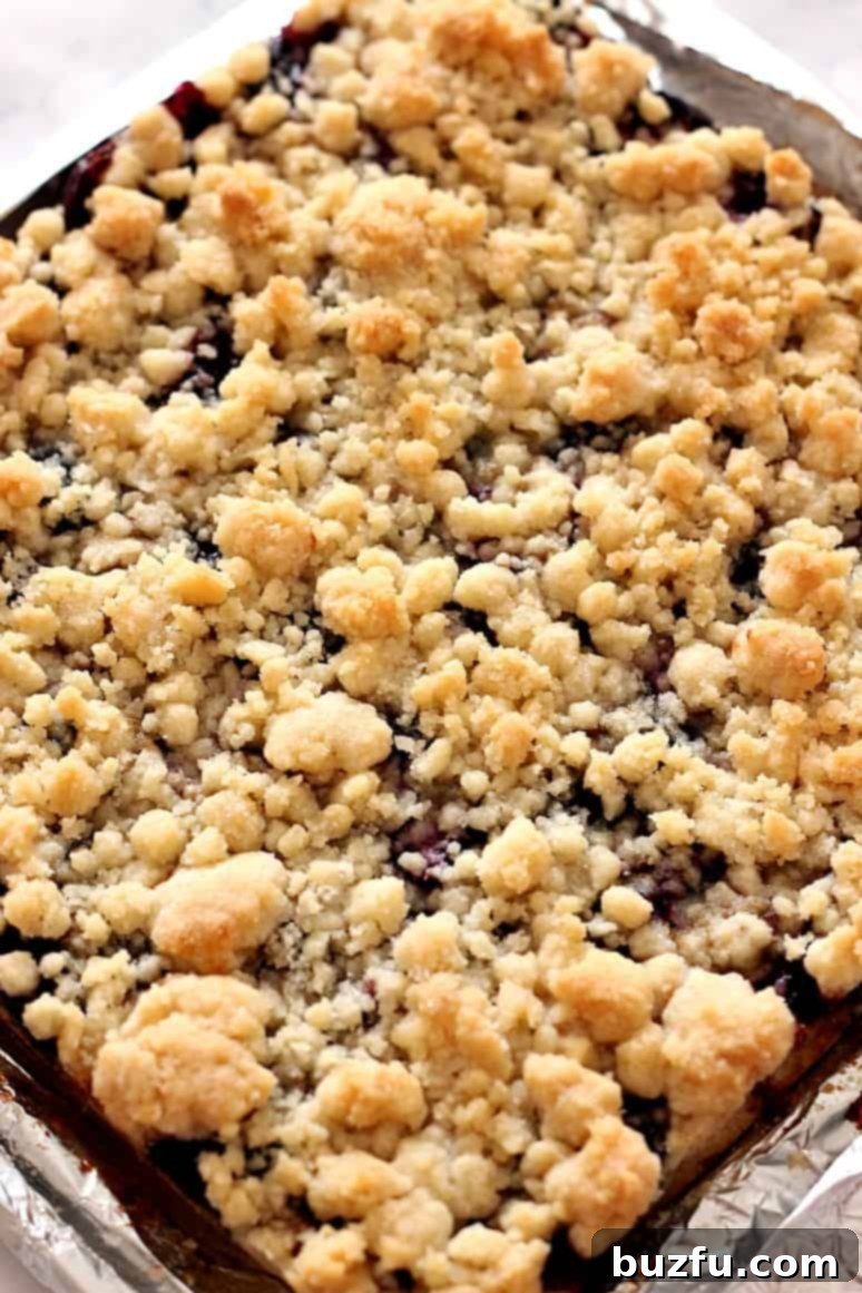 Cherry crumb bars in a baking dish, freshly baked and golden brown.