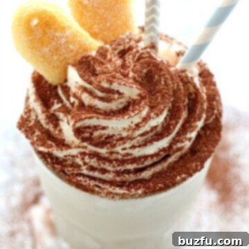 Fresh Ingredients for an Easy Tiramisu Milkshake Preparation An overhead shot showcasing the fresh ingredients laid out for a Tiramisu Milkshake, including ladyfingers, a bowl of vanilla ice cream, espresso powder, and a glass ready for blending, emphasizing ease of preparation.