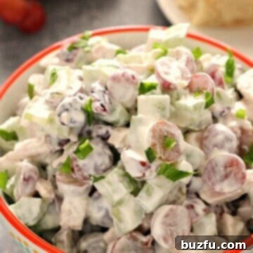 Simple Chicken Salad with Sweet Grapes 2 Chicken salad in a small bowl, ready for serving.