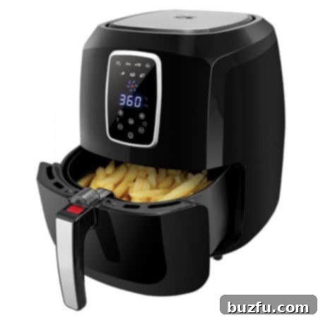 A sleek black Kalorik XL Digital Family Airfryer, a modern kitchen appliance for healthier cooking.