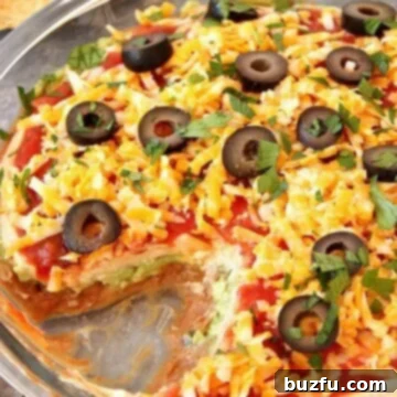 Mexican Layered Dip in a dish.