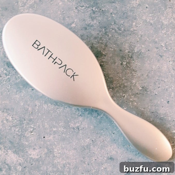 Bathpack brush for tangle-free hair.
