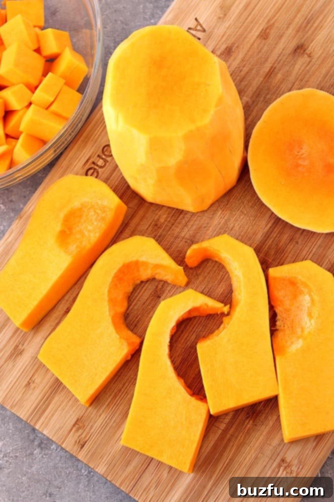 Honey Roasted Butternut Squash cubes, brightly colored and perfectly roasted.