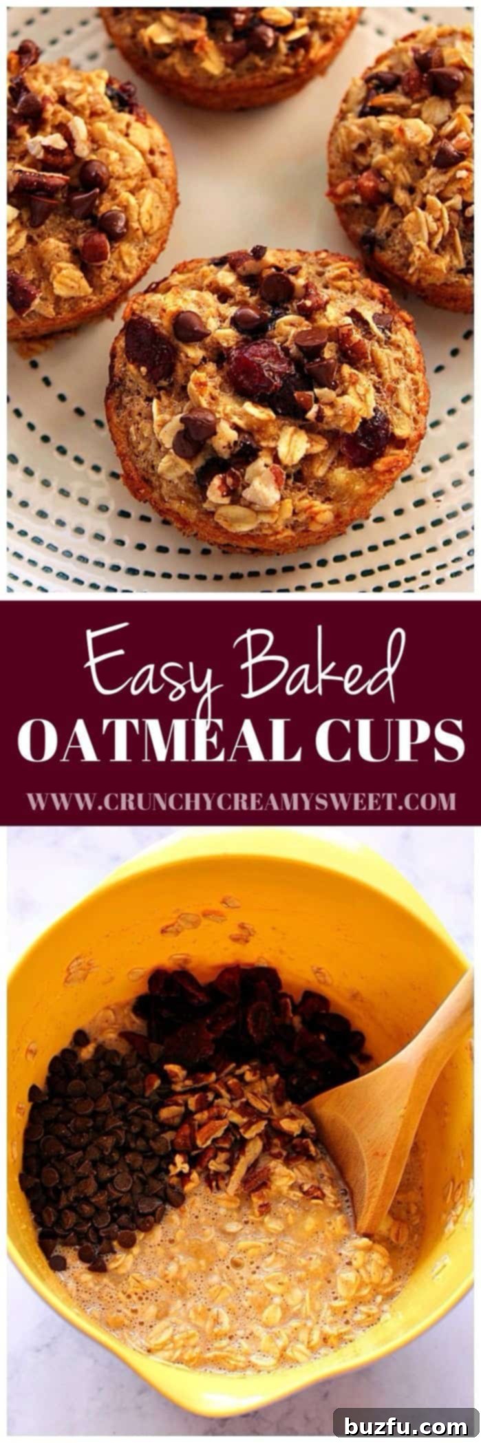Easy Baked Oatmeal Cups Recipe - hearty and filling oatmeal baked into muffin cups. Perfect breakfast idea for busy days! Photo collage for Easy Baked Oatmeal Cups recipe.