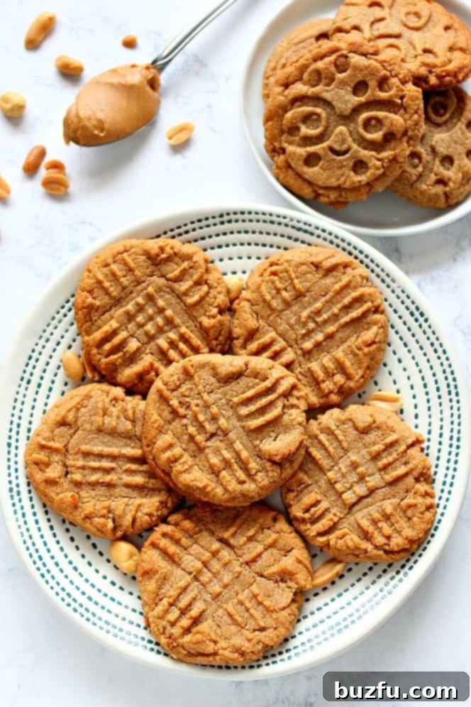 Close-up of a stamped peanut butter cookie, showing its texture before chocolate dipping.