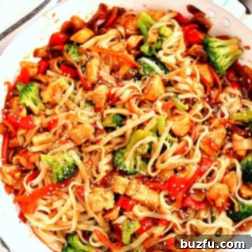 Teriyaki chicken stir fry in a skillet.