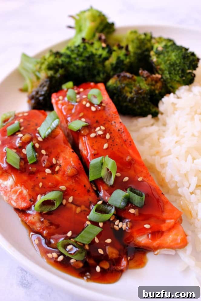 Baked salmon on plate