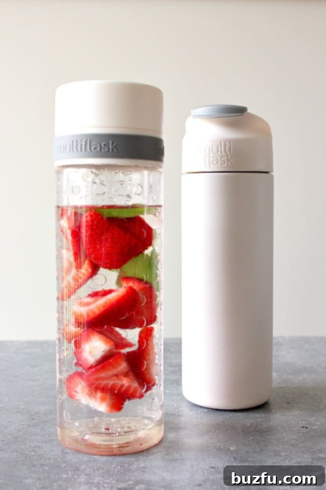 Multiflask 7-in-1: Versatile Water Bottle for Travel and Daily Use A clear image of the Multiflask water bottle, highlighting its various components for its 7-in-1 travel beverage system functions.