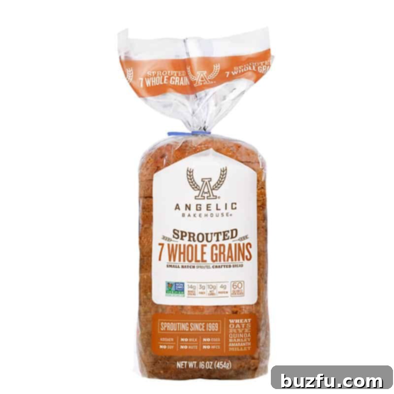 Angelic Bake House: Delicious Sprouted Whole Grain Bread A loaf of Angelic Bakehouse Sprouted 7 Whole Grain Bread, showcasing its hearty texture and wholesome appearance.