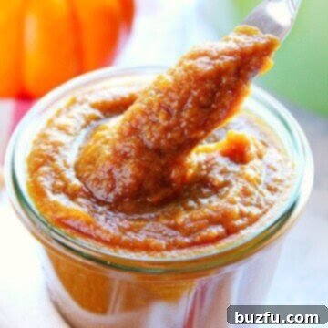 Pumpkin butter in glass jar, illustrating the final, smooth, and vibrant product.