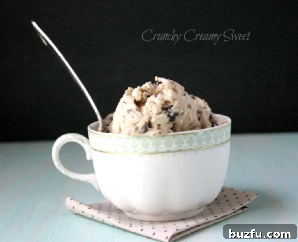 Close-up of a spoon digging into creamy Chocolate Chunk Cookie Dough Frozen Yogurt, showing the texture and chunks.
