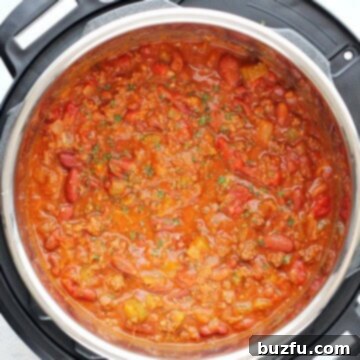Instant Pot chili in the pressure cooker