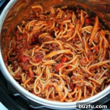 Perfect Instant Pot Spaghetti 2 Spaghetti inside the pressure cooker.