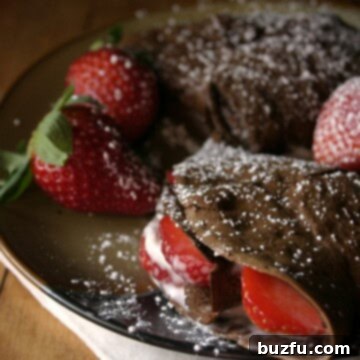 Indulgent Chocolate Crepes with Strawberry Cream Cheese 2 Chocolate Crepes with Strawberries and Cream Cheese CrunchyCreamySweet.com