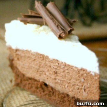 Slice of Triple Chocolate Mousse Cake.