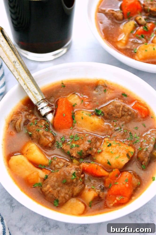 Instant Pot Beef Stew - a delicious stew made with beef and vegetables. A delicious bowl of Instant Pot Beef Stew, rich with tender beef and chunky vegetables, ready to be enjoyed.