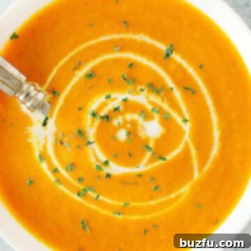 Silky Carrot Bisque 2 Creamy Carrot Soup in white bowl.