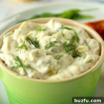 Homemade Tartar Sauce in a green serving dip bowl.
